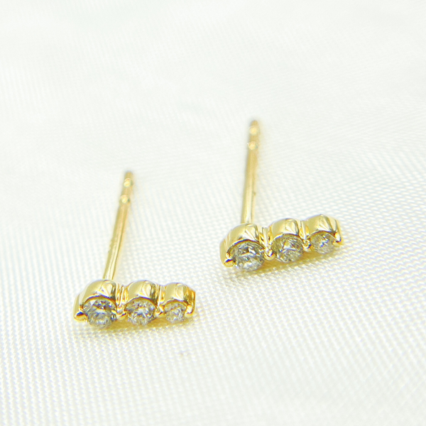 ER418011Y. 14K Solid Gold Diamond Beaded and Diamond Bars