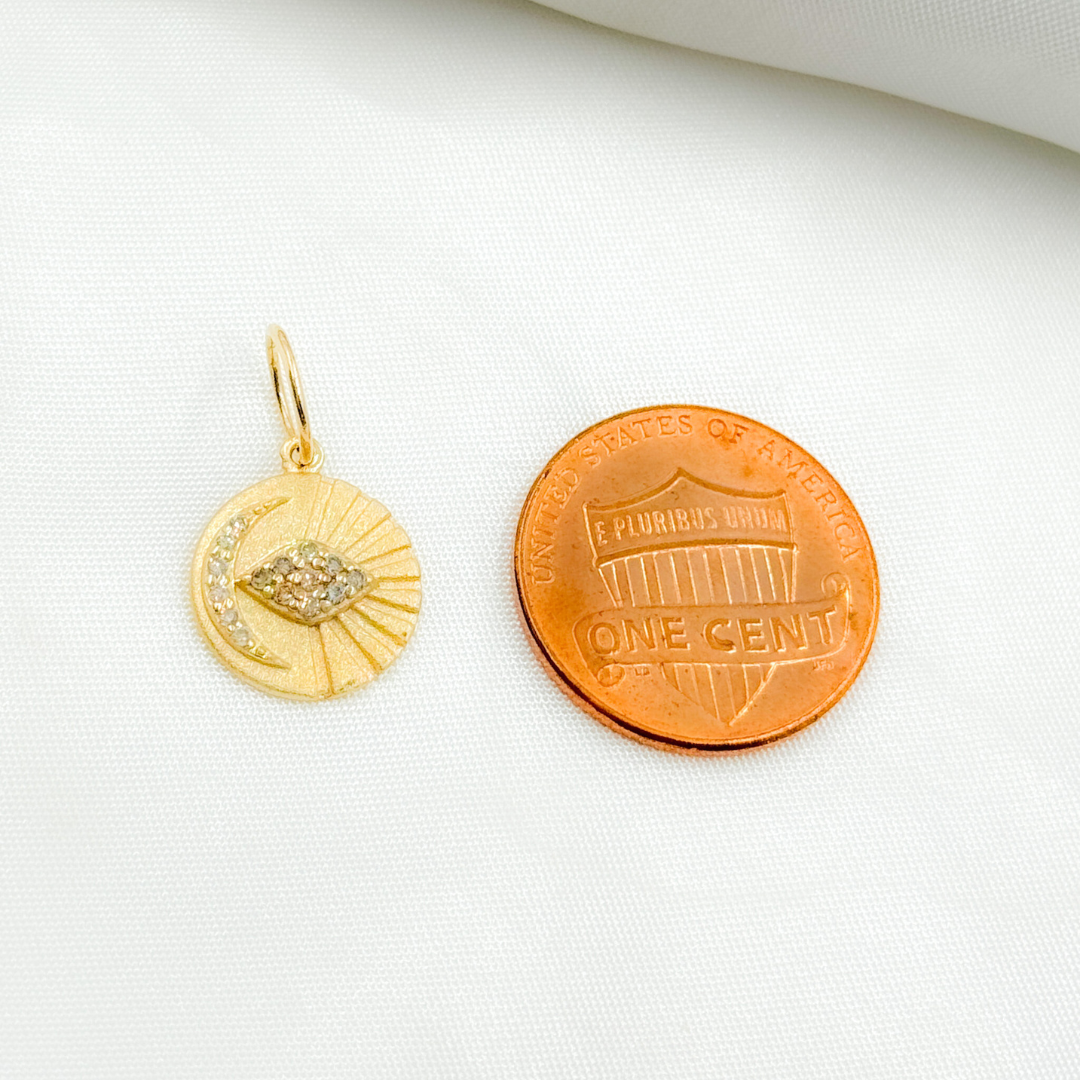 14K Gold Diamond Charm with Moon and Sun. GDP521