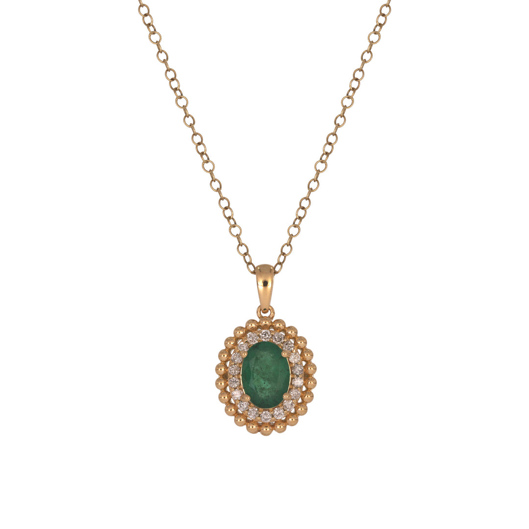 CP96735EM8X6. 18K Solid Gold Diamond & Emerald Pendant