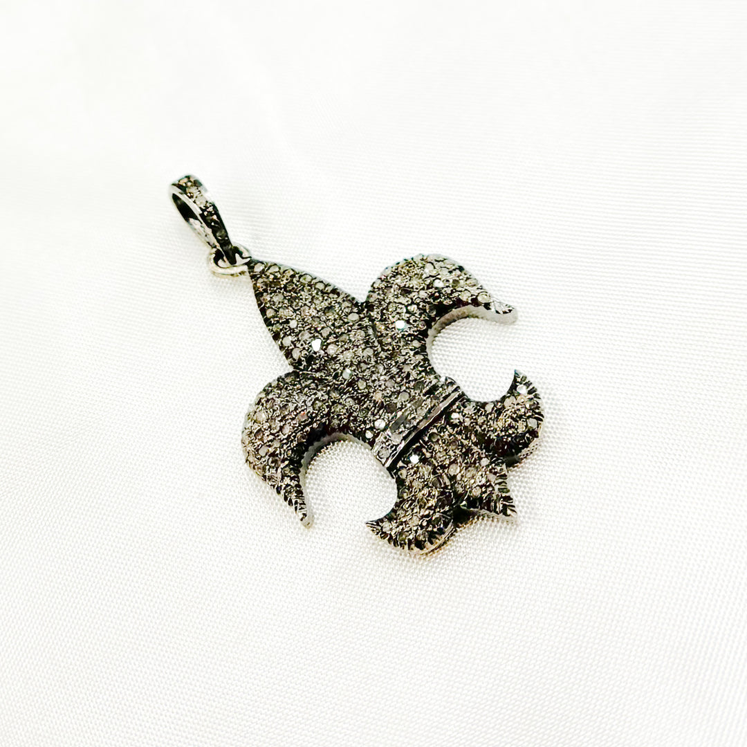 DP242. Diamond Sterling Silver Fleur De Lis Shape Pendant