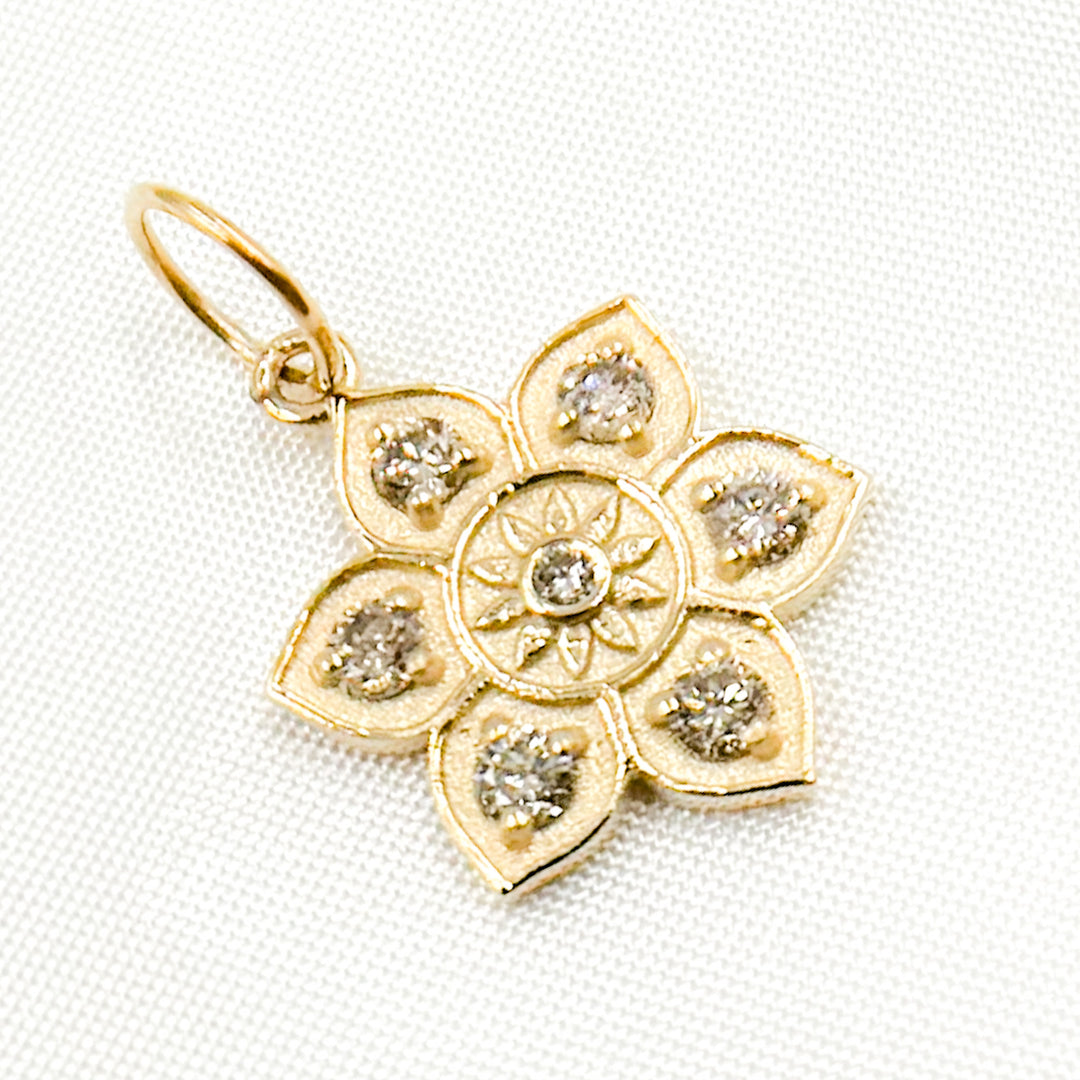 GDP234. 14K Solid Gold Diamond Flower Charm