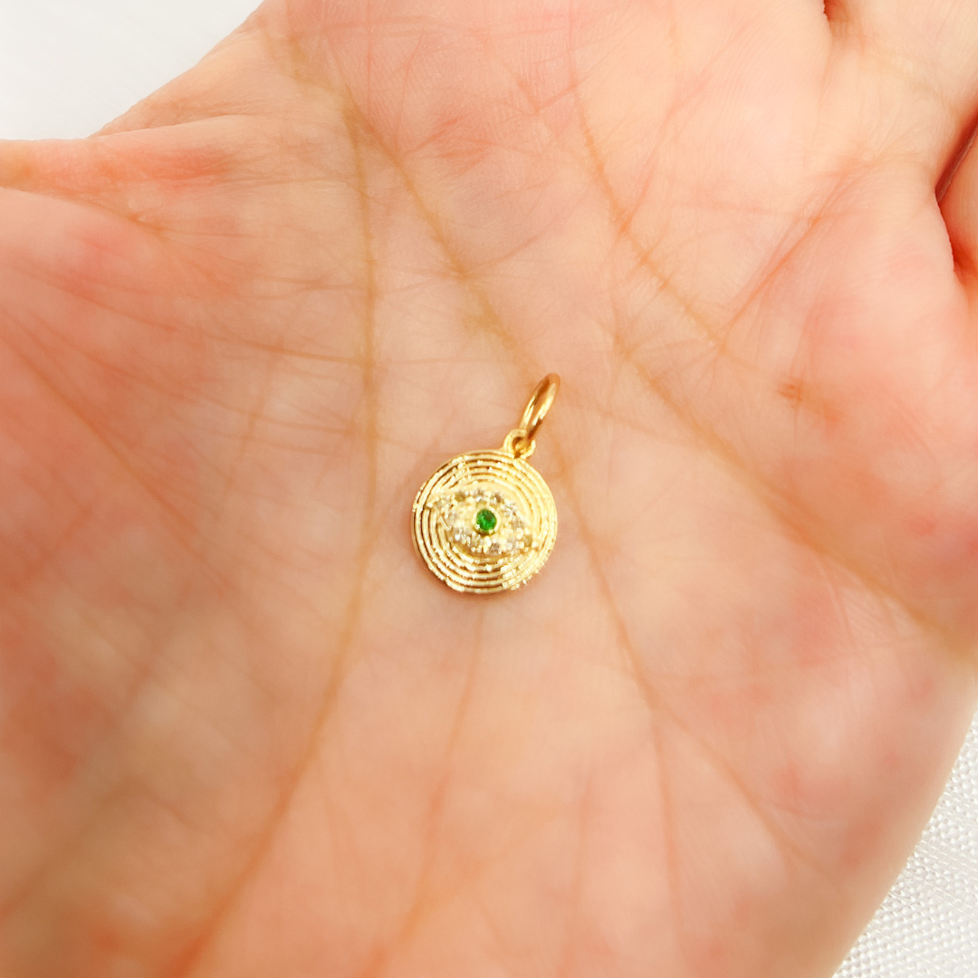 14K Solid Gold Diamond Evil Eye Circle Charm. Available in (Blue Sapphire & Emerald). GDP460