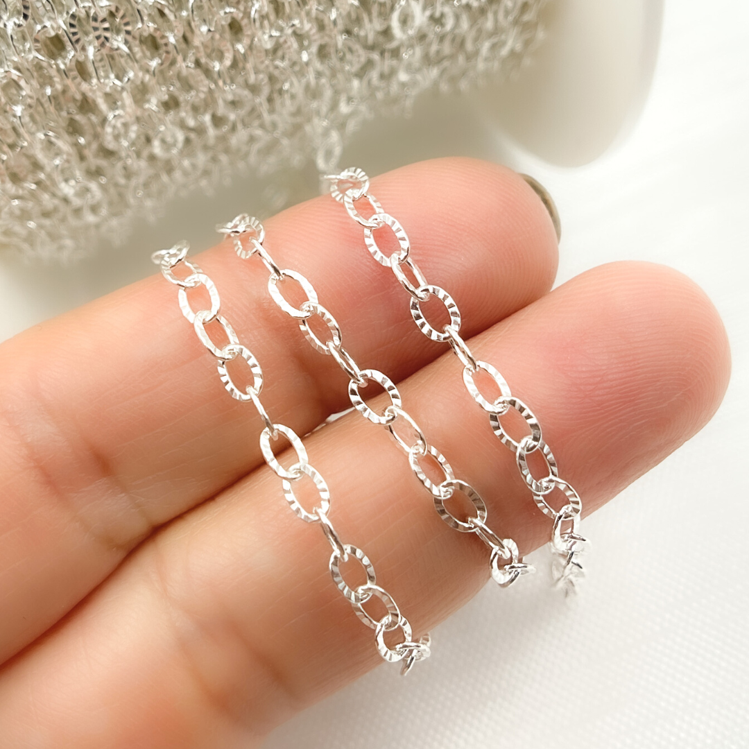 Sterling Silver Flat Hammered Oval Link Chain