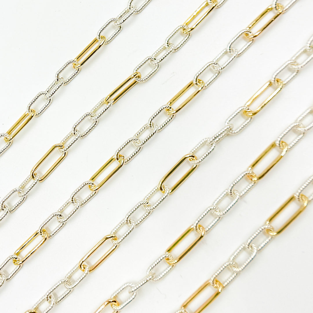 V307TT. Gold Filled  and Silver Mixed Link Chain – Smooth Long Links and Twisted Short Links