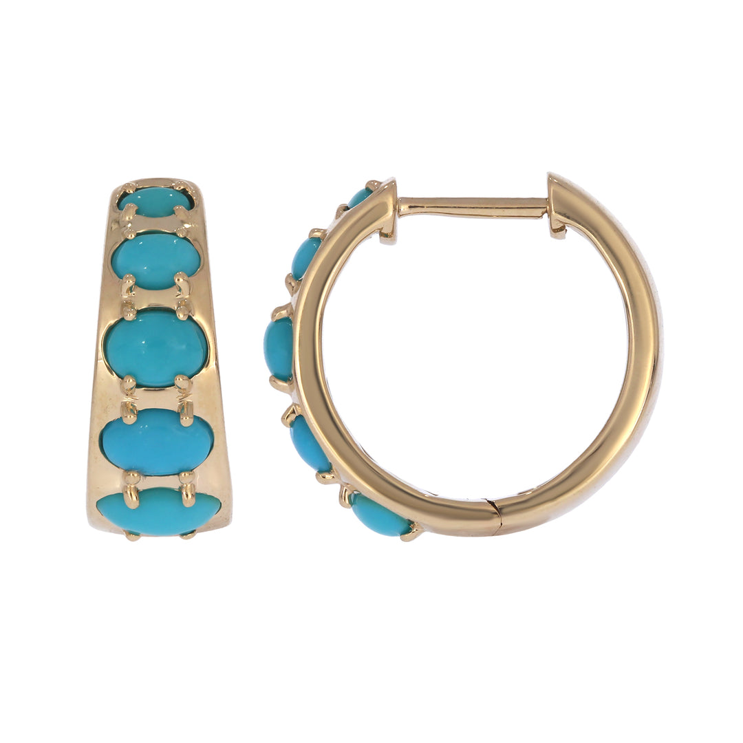 EHZ57740TQ. 14K Solid Gold Turquoise Huggies Hoop Earrings