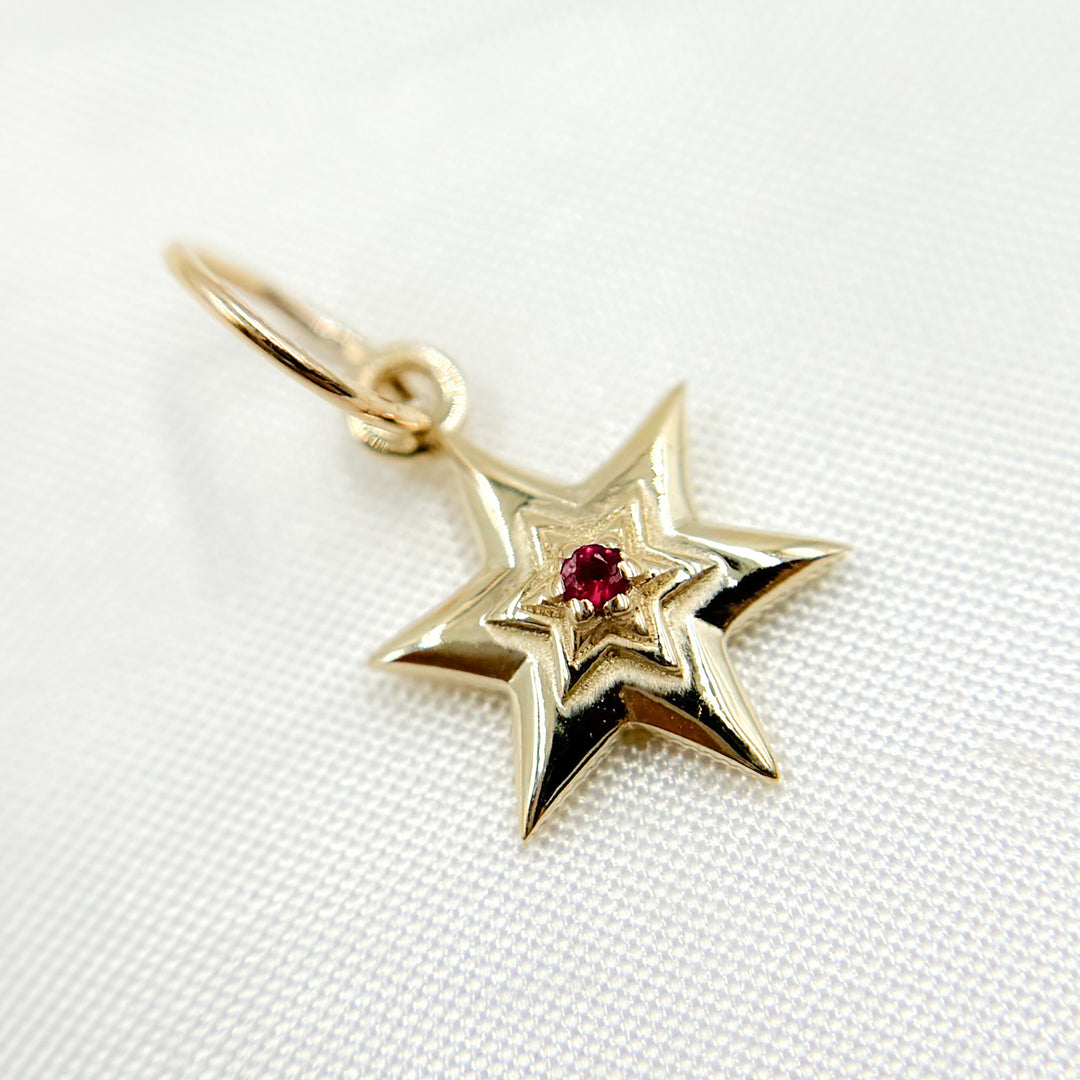 GDP390. 14k Solid Gold Star Charm with Gemstone