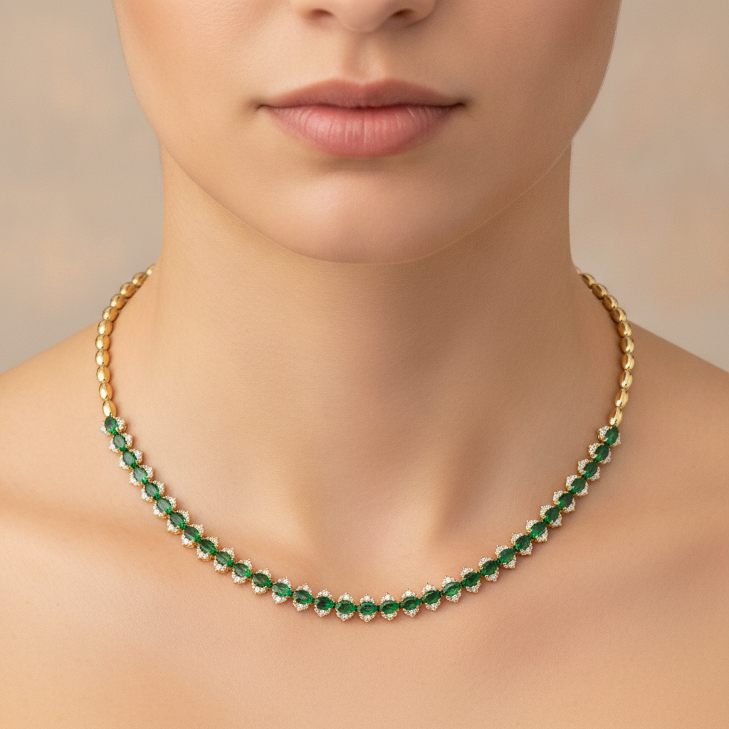 CN96415. 14K Solid Gold Diamond and Gemstone Necklace