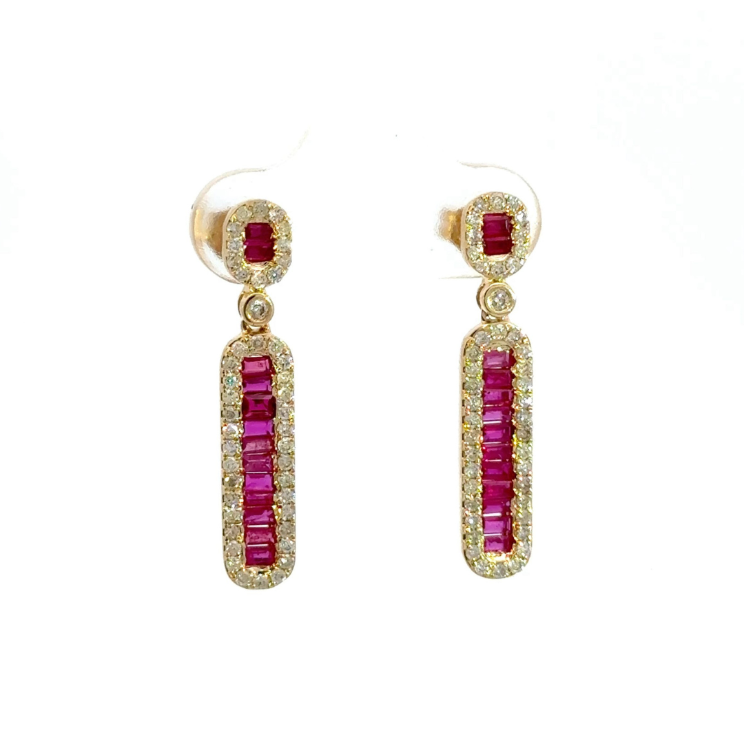 14k Solid Gold Diamond and Ruby Dangle Earrings. EFJ52125RU