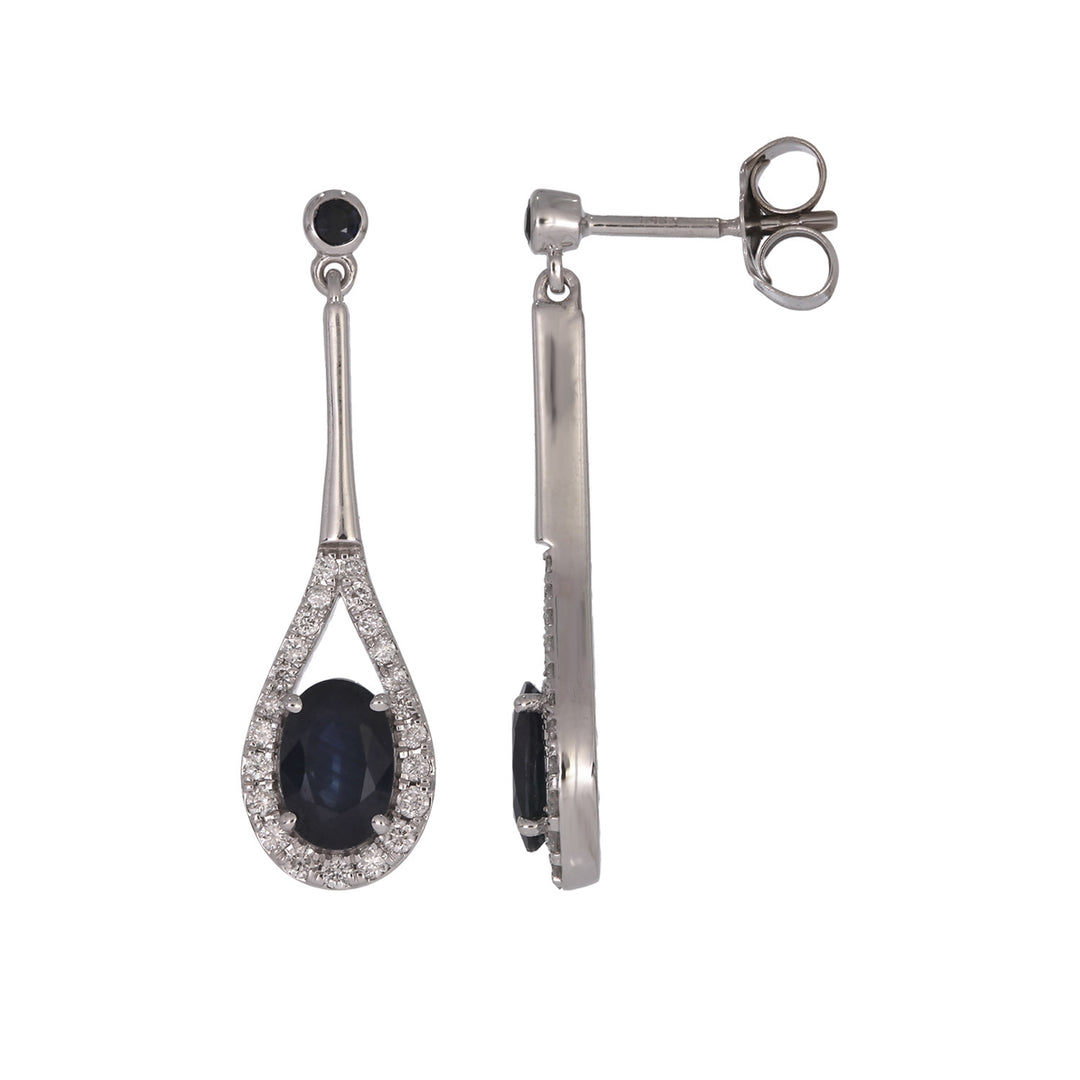 CE97267BS6X4. 14K Solid Gold Diamond and Blue Sapphire Dangle Earrings