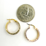 Load image into Gallery viewer, 14K Gold Tri Tone Hoop Earrings with Texture. GER90
