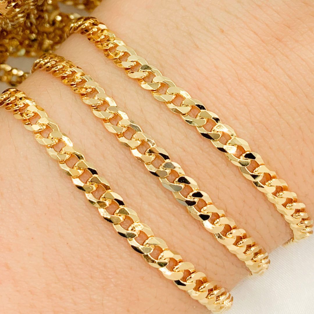 Y72GP. Gold Plated Sterling Silver Miami Flat Curb Link Chain