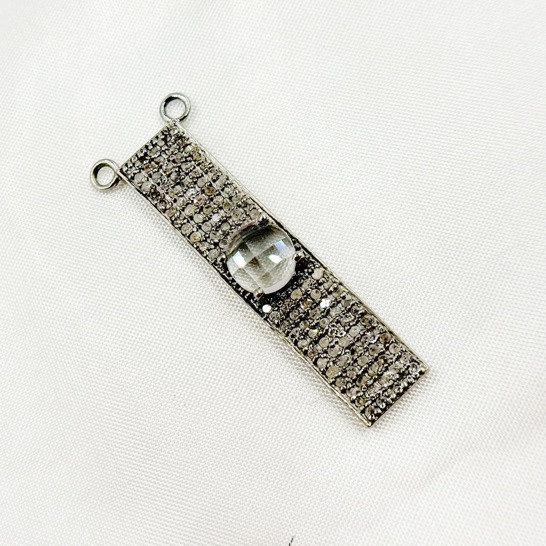 DC8. Silver Diamond and Gemstone Rectangle Connector