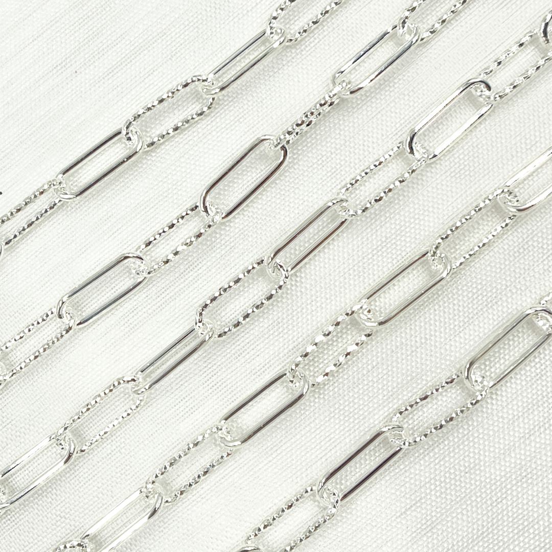 925 Sterling Silver Paperclip Smooth & Diamond Cut Link Chain. V41SS