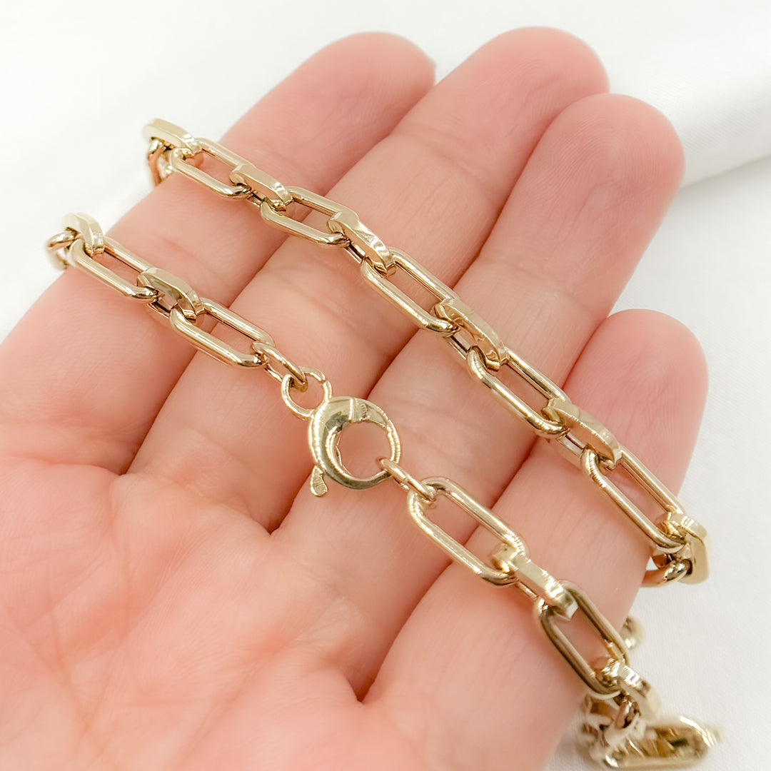 568/870/G. 14K Yellow Gold Hollow Smooth and Flat Paperclip Chain