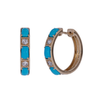 Load image into Gallery viewer, CE97353TQ5X3-14K. 14K Solid Gold Diamond and Turquoise Round Hoop Earrings