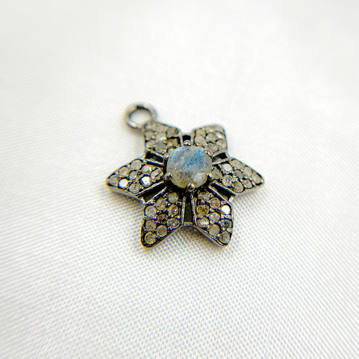 DSC033. Diamond Sterling Silver Flower Charm with Gemstone