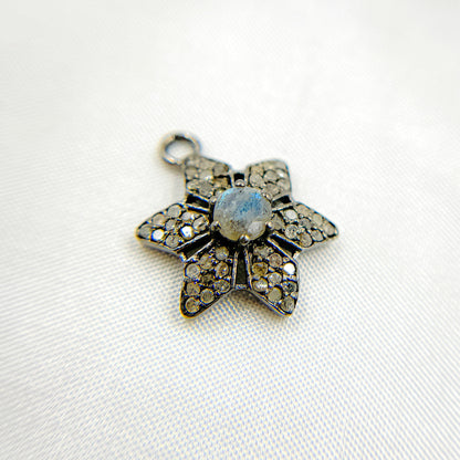 DSC033. Diamond Sterling Silver Flower Charm with Gemstone