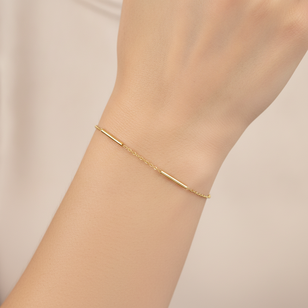 BRSET611. 14k Solid Yellow Gold Bars Link Bracelet