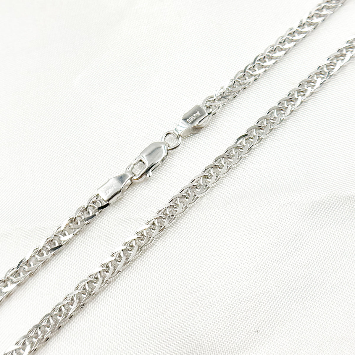 14K Solid White Gold Wheat Chain