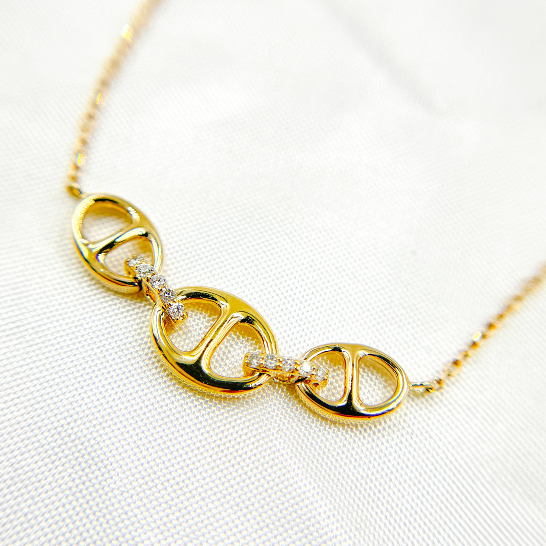 14K Solid Gold Link Diamond Necklace. NT404253