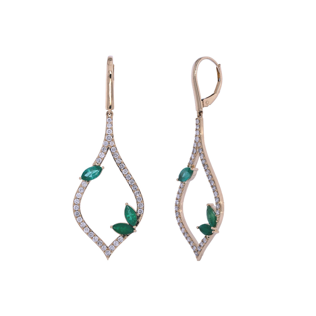 CE97268EM6X3. 14k Solid Gold Diamond and Emerald Fancy Dangle Earrings