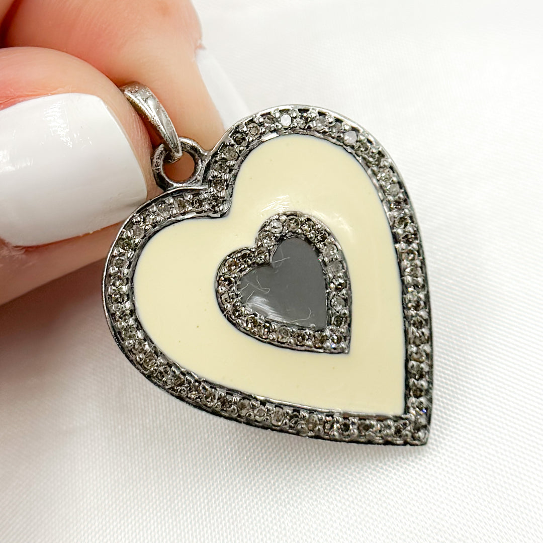 DP571A. Diamond Sterling Silver Heart Enamel Pendant