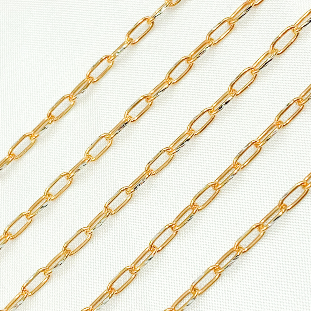 925 Sterling Silver Gold Plated Smooth & White Silver Side Paperclip Chain. X1GSDC