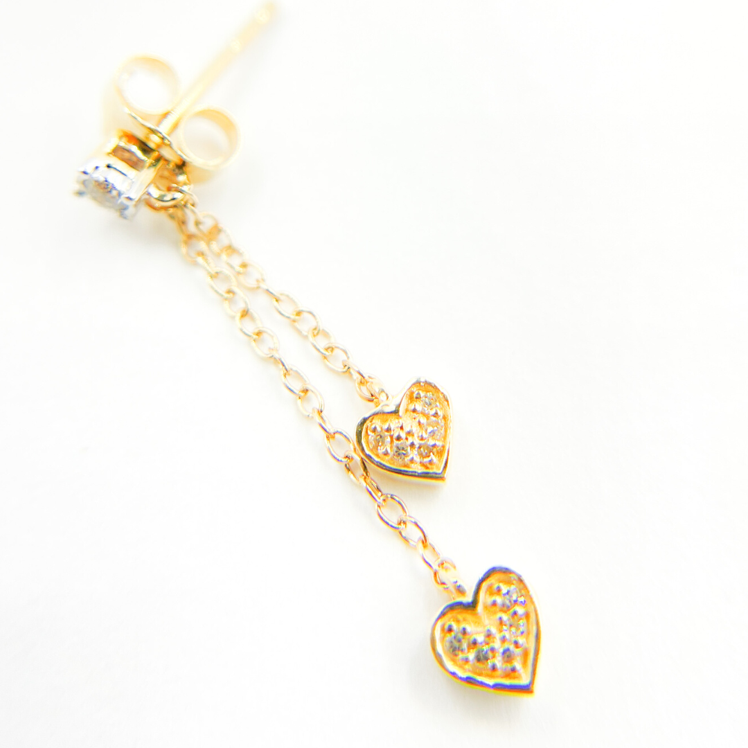 14K Solid Gold and Diamonds Hearts Dangle Earrings. EFB51702