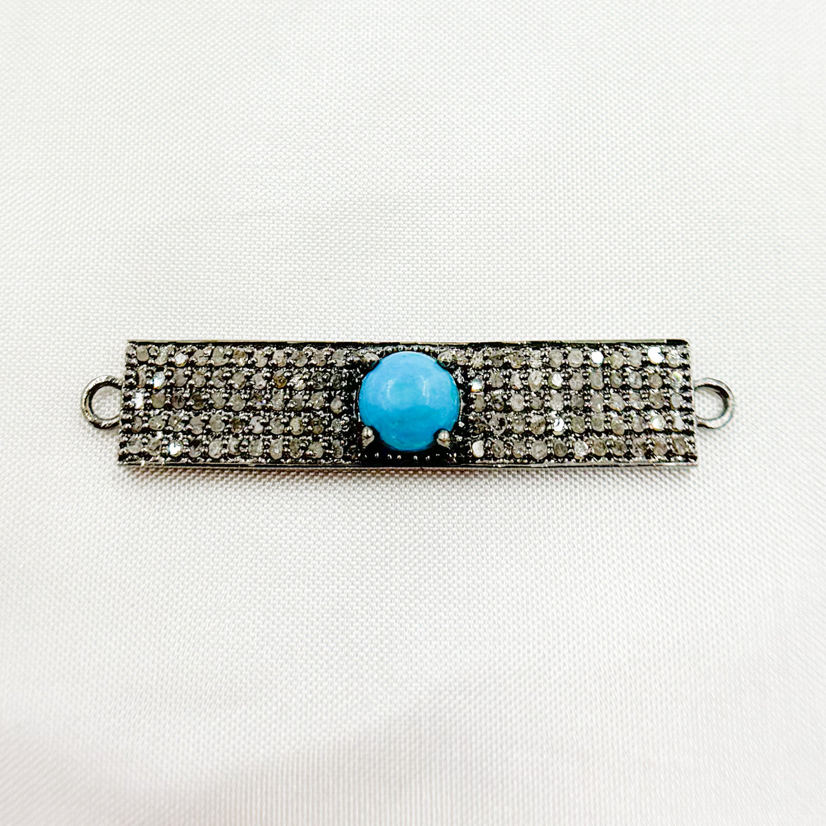 DC9. Silver Diamond and Gemstone Rectangle Connector