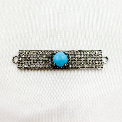 DC9. Silver Diamond and Gemstone Rectangle Connector