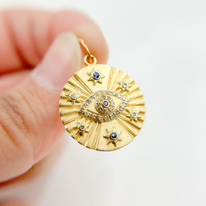 GDP549. 14K Gold Evil Eye Charm with Diamonds and Gemstones