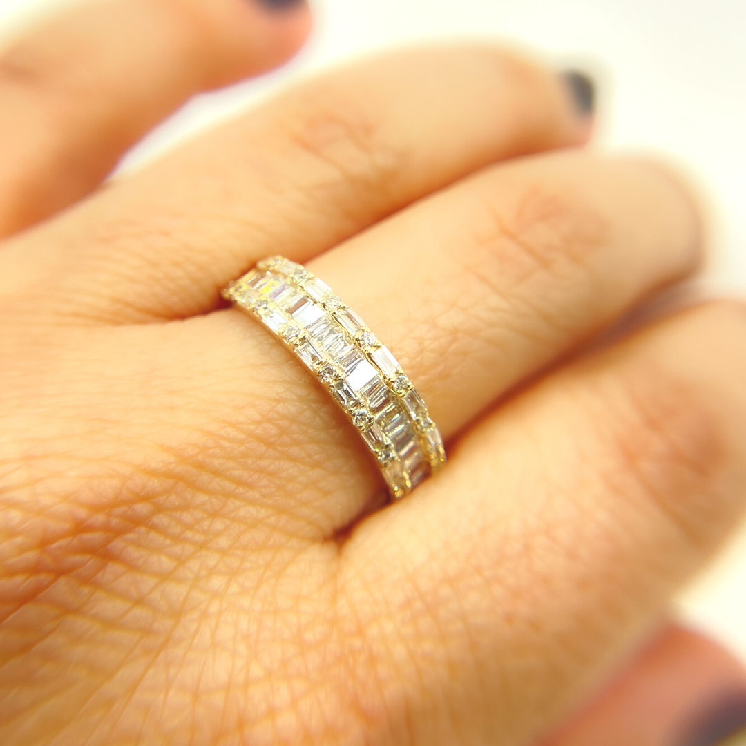 14K Solid Yellow Gold Diamond Band Ring. RAK01366