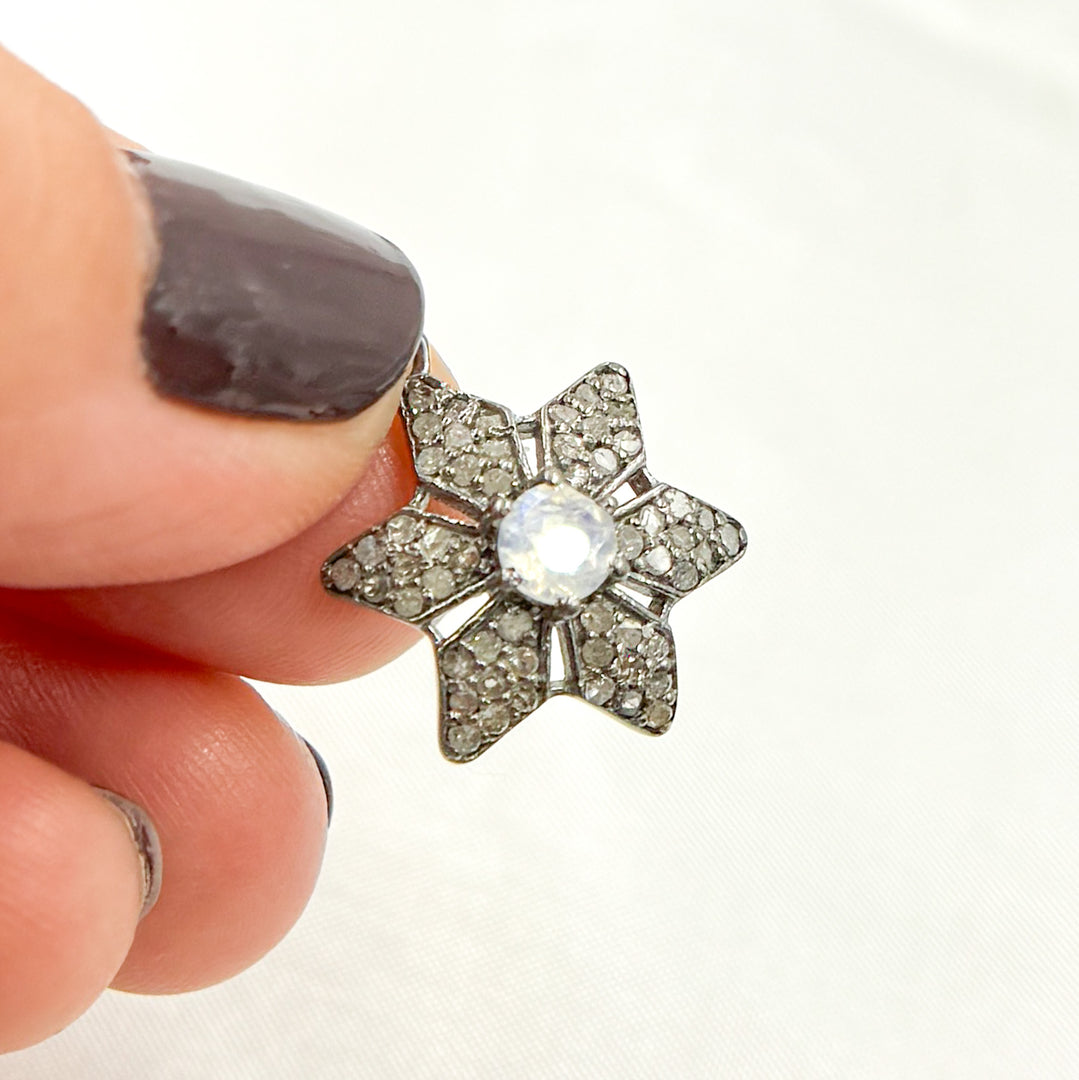 DSC033. Diamond & Sterling Silver Flower Charm with Gemstone