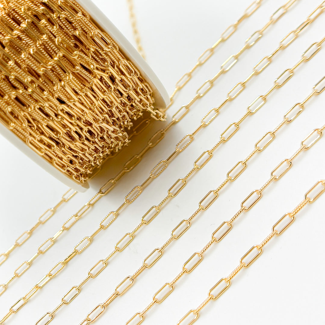 V298GF. 14k Gold Filled Textured & Smooth Paperclip Link Chain