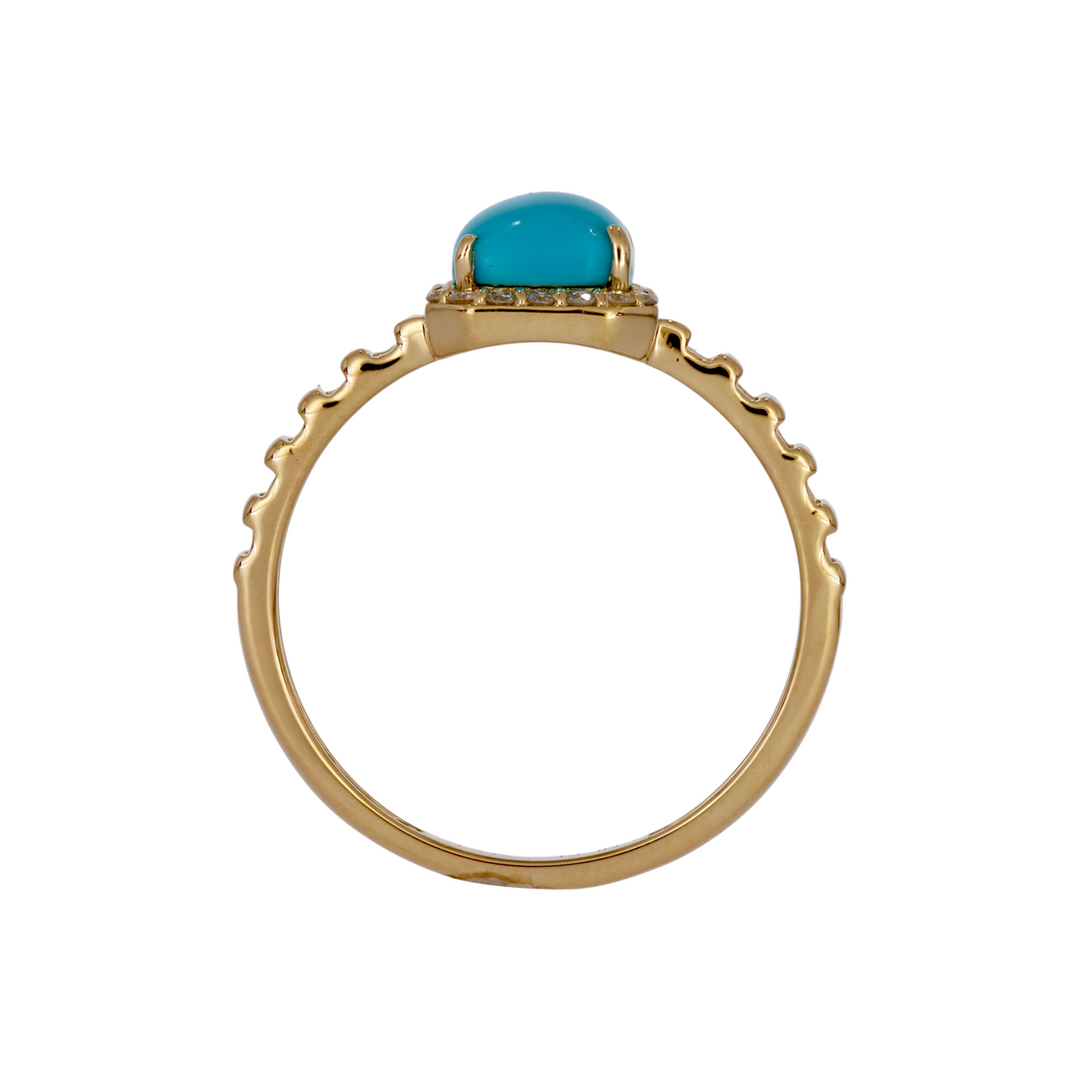 CR97178TQ7X5. 14K Solid Gold Diamond and Turquoise Ring