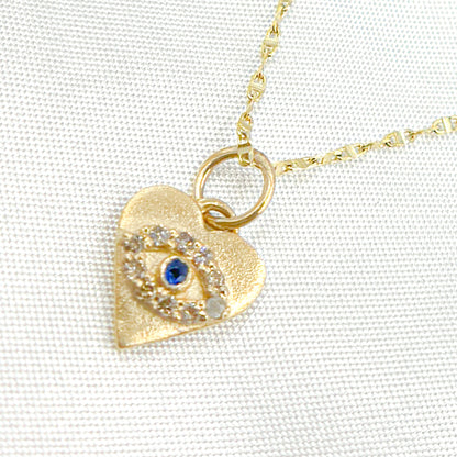 14K Solid Gold Diamond Heart Eye Charm
