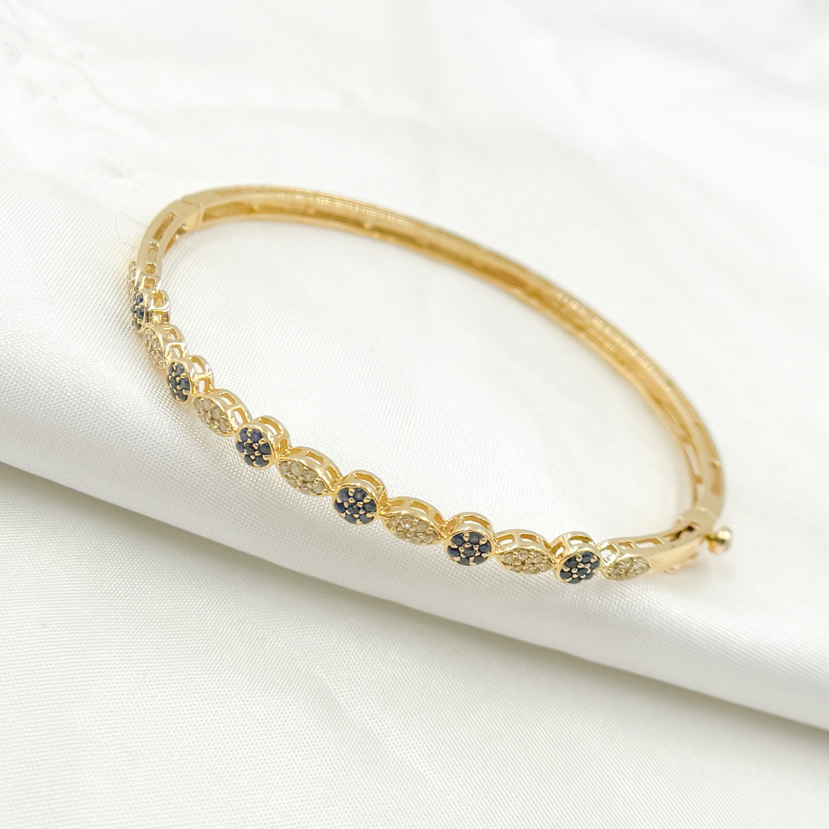 KG246. 14K Solid Gold Bangle with Diamonds and Stones