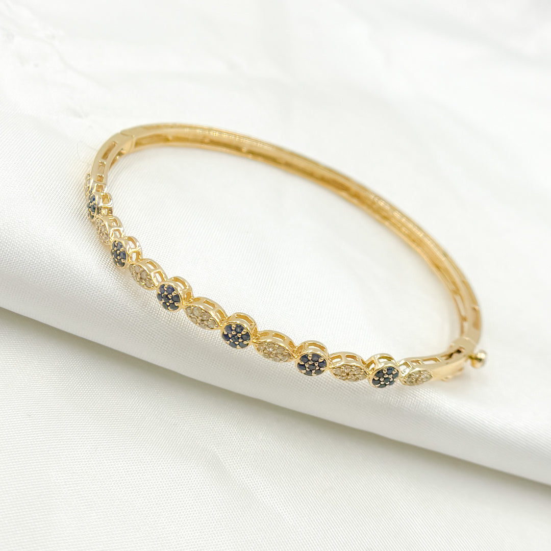 14K Solid Gold Bangle with Diamonds and Stones. KG246