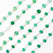Green Onyx Sterling Silver Wire Chain