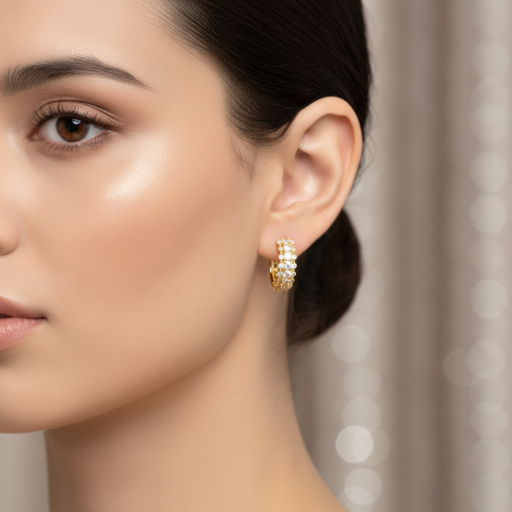 EHJ57409. 14K Solid Yellow Gold Diamond Hoop Earrings