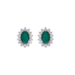 Load image into Gallery viewer, CE97164EM6X4. 14k Solid Gold Diamond and Emerald Stud Earrings