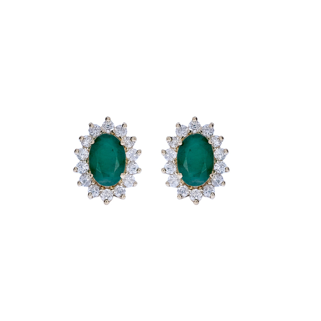 CE97164EM6X4. 14k Solid Gold Diamond and Emerald Stud Earrings