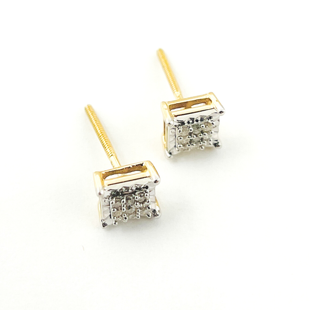 14K Solid Gold and Diamonds Square Earrings. EFB51010