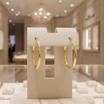 Load image into Gallery viewer, GER173. 14K Gold Hollow Hoop Earrings with Engraved Tornado Design