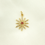 Load image into Gallery viewer, 14K Solid Gold Sun Pendant with Diamonds &amp; Gemstone (Available in Ruby, Blue Sapphire). GDP360
