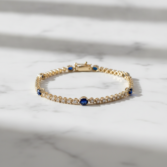 BR402701. 14K Gold Natural Gemstone & Diamond Bracelet