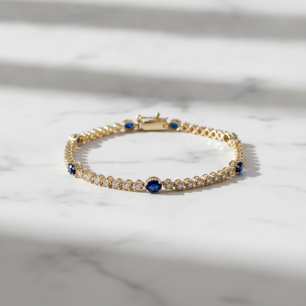 BR402701. 14K Gold Natural Blue Sapphire & Diamond Bracelet
