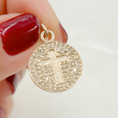 DC326. Diamond Sterling Silver Round Cross Charm