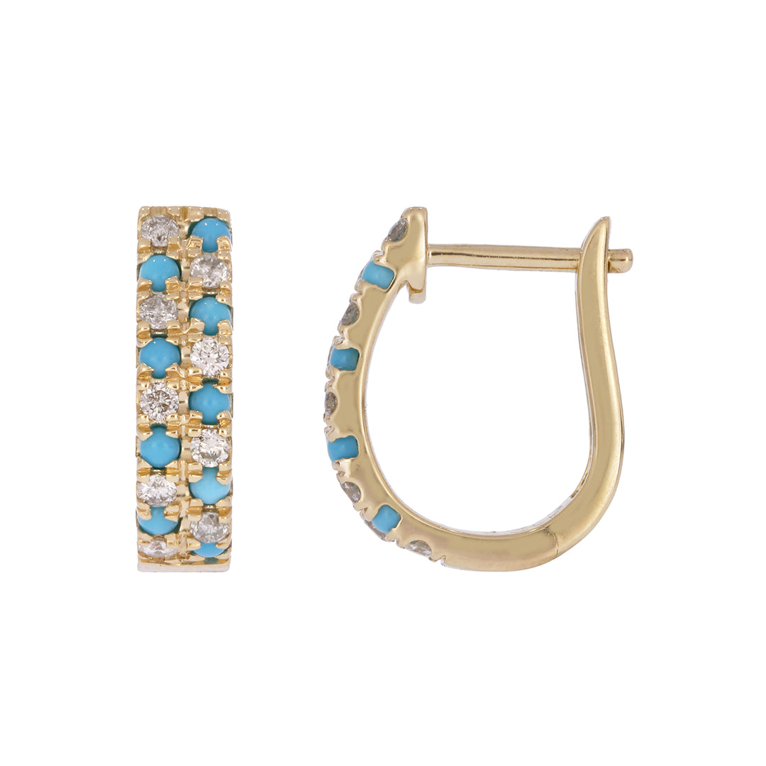 EFE53658. 14K Solid Gold Turquoise and Diamond Fancy Hoops