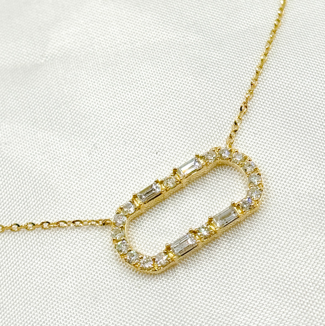 14K Solid Gold Rectangular Shaped Diamond Necklace. NT403731